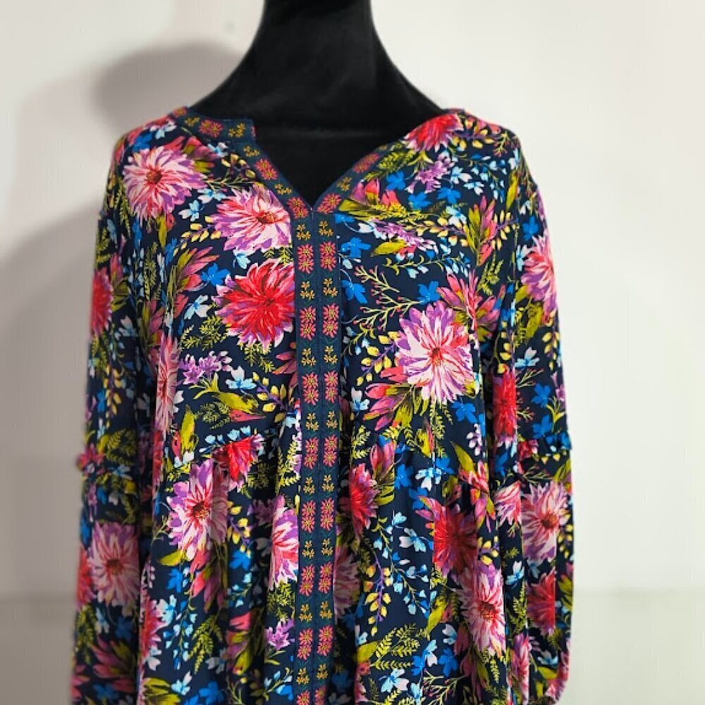 The Pioneer Woman 3/4 Sleeve V Neck Floral Blouse Top Women's Size Large - Picture 2 of 11